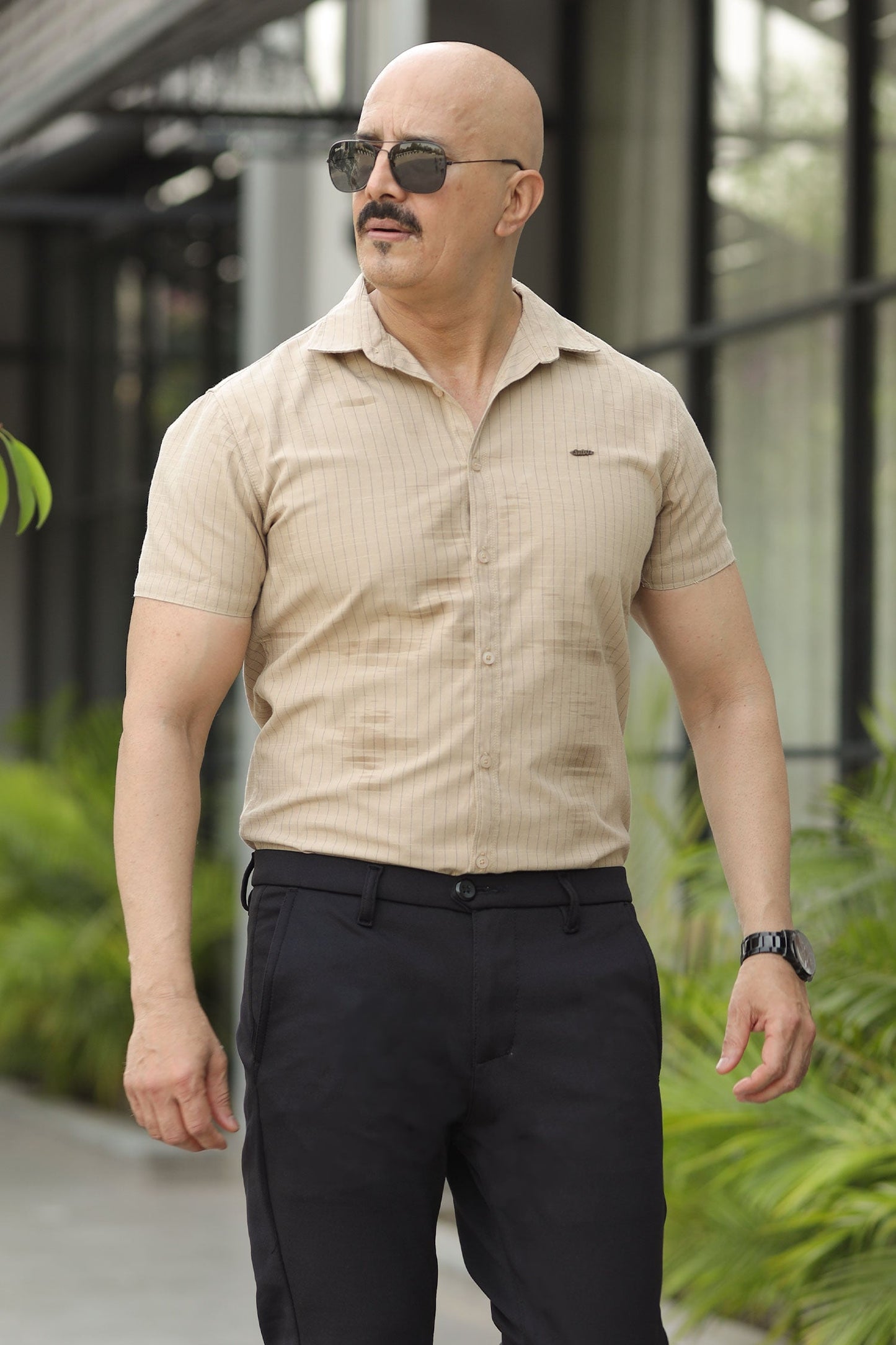 Turbo Creamline Striped Comfort Casual Shirt In Light Skin