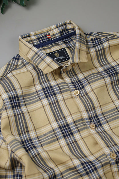 Turbo Cubix Checks Long Sleeve Cotton Casual Shirt In Light Skin