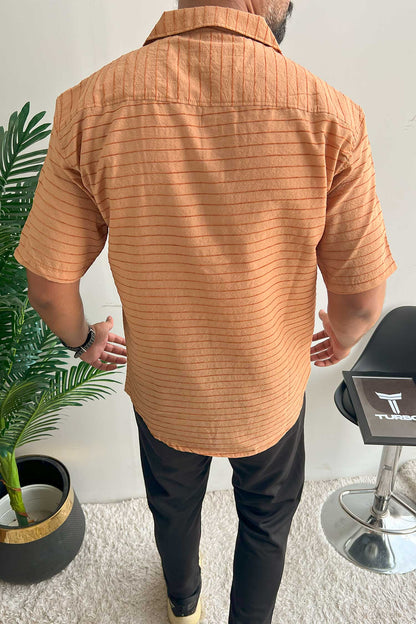 Turbo Snitch Striped Casual Shirt In Light Orange