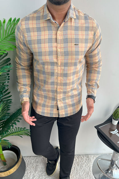 Turbo Plaid Pattern Creation Long Sleeve Cotton Casual Shirt In Light Skin