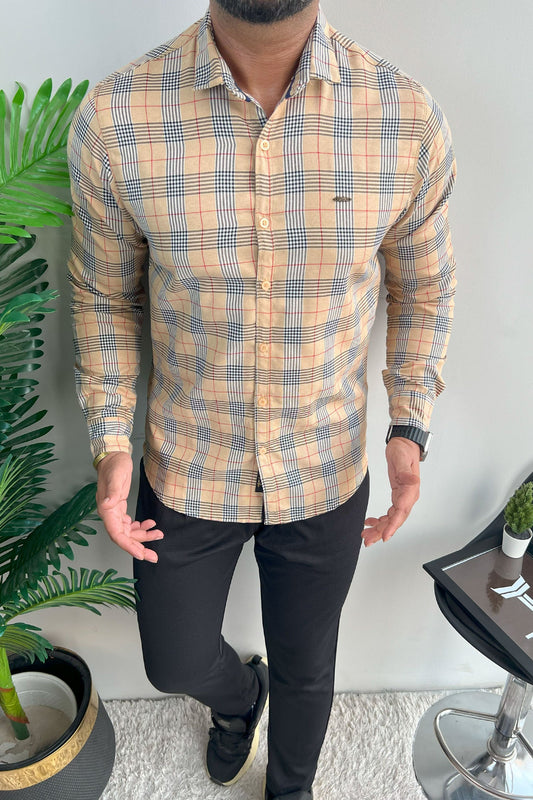Turbo Plaid Pattern Creation Long Sleeve Cotton Casual Shirt In Light Skin