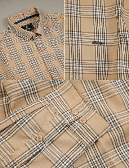 Turbo Tattersall Checkered Long Sleeve Cotton Casual Shirt In Light Skin
