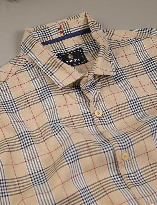 Turbo Plaid Pattern Creation Long Sleeve Cotton Casual Shirt In Light Skin