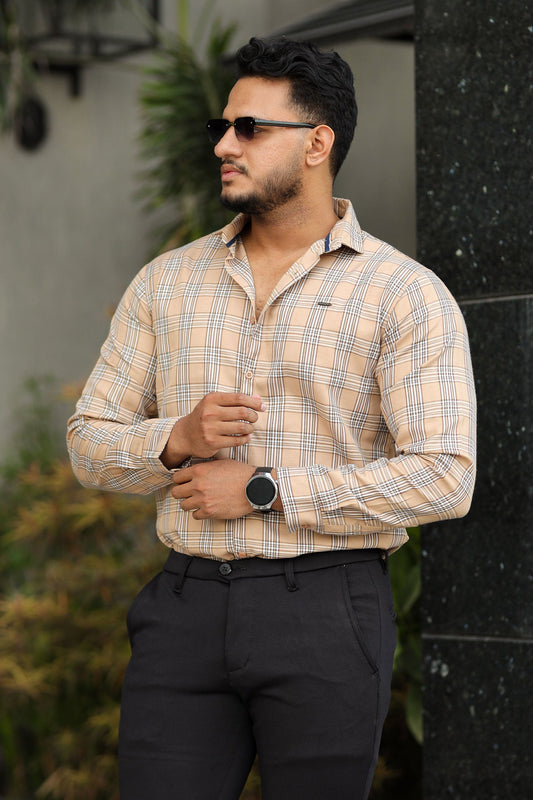 Turbo Tattersall Checkered Long Sleeve Cotton Casual Shirt