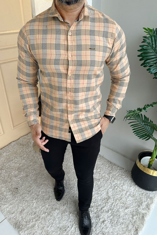 Turbo Plaid Pattern Creation Long Sleeve Cotton Casual Shirt In Light Skin