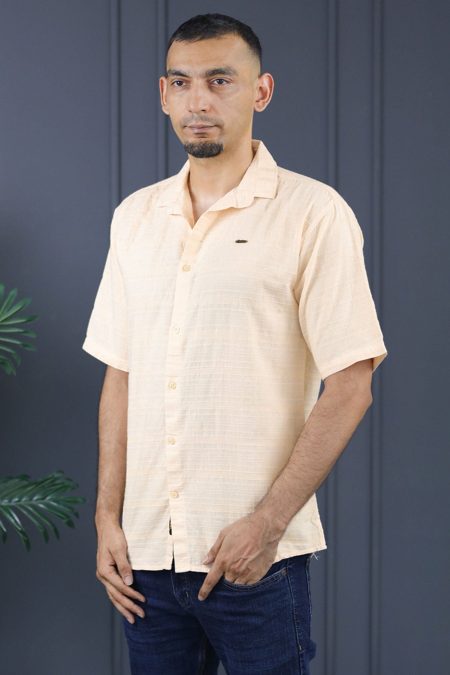Turbo Knit Craft Crochet Casual Shirt In Light Skin