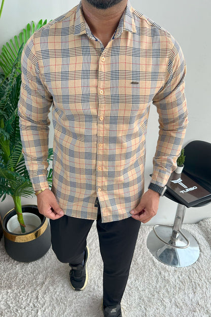 Turbo Plaid Pattern Creation Long Sleeve Cotton Casual Shirt In Light Skin