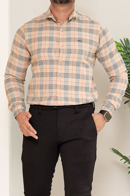 Turbo Plaid Pattern Creation Long Sleeve Cotton Casual Shirt In Light Skin