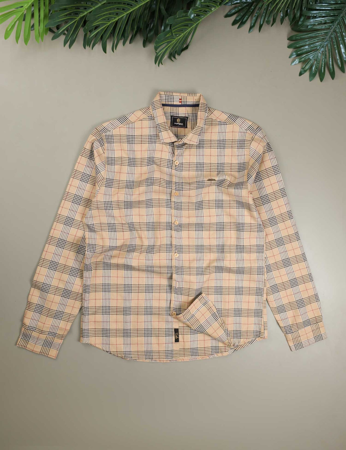 Turbo Plaid Pattern Creation Long Sleeve Cotton Casual Shirt In Light Skin