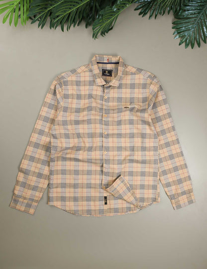 Turbo Plaid Pattern Creation Long Sleeve Cotton Casual Shirt In Light Skin