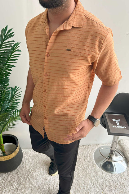 Turbo Snitch Striped Casual Shirt In Light Orange