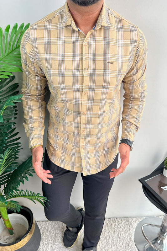 Turbo Tattersall Checkered Long Sleeve Cotton Casual Shirt In Light Skin