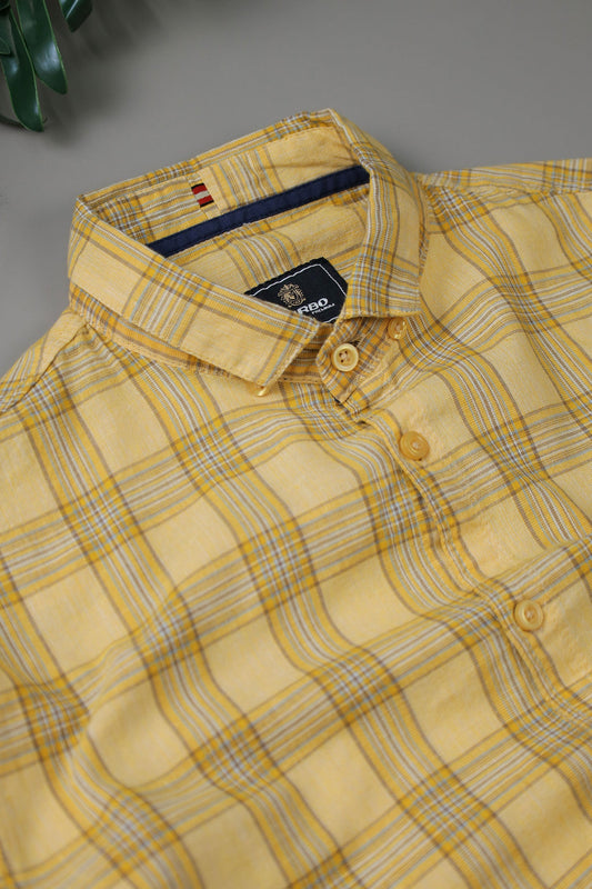 Turbo FearLess Checked Long Sleeve Cotton Casual Shirt In Light Yellow