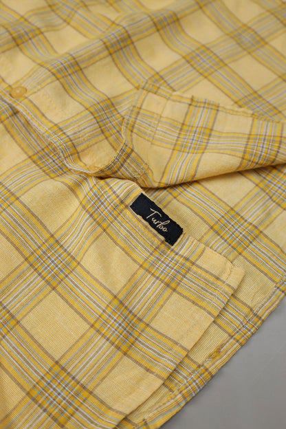 Turbo FearLess Checked Long Sleeve Cotton Casual Shirt In Light Yellow