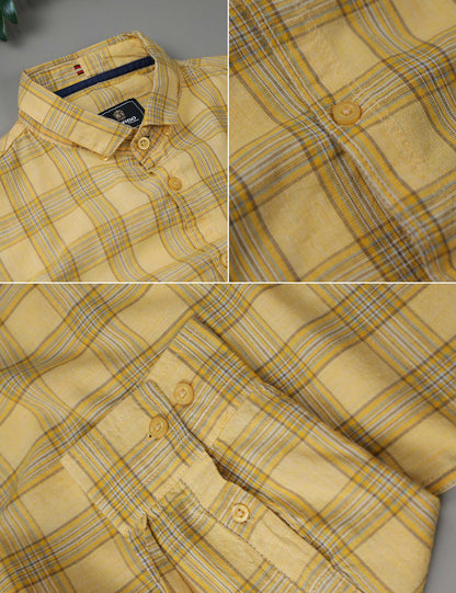 Turbo FearLess Checked Long Sleeve Cotton Casual Shirt In Light Yellow