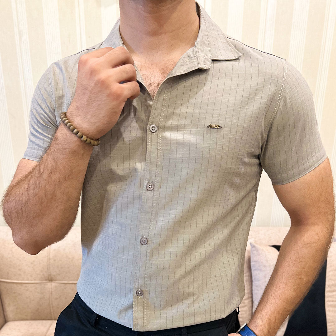 Turbo Creamline Striped Comfort Casual Shirt In Mid Grey