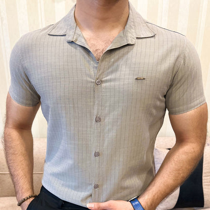 Turbo Creamline Striped Comfort Casual Shirt In Mid Grey