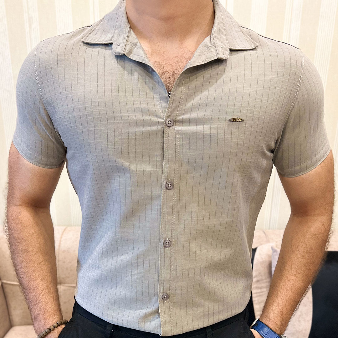 Turbo Creamline Striped Comfort Casual Shirt In Mid Grey