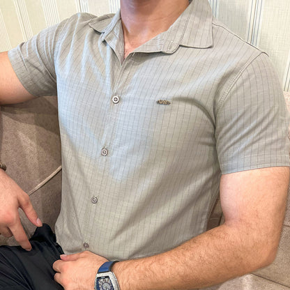 Turbo Creamline Striped Comfort Casual Shirt In Mid Grey