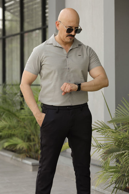 Turbo Creamline Striped Comfort Casual Shirt In Mid Grey