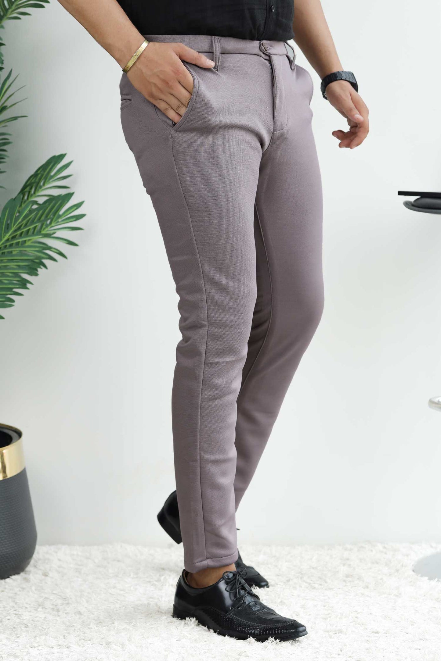 Elegant Self Texture Knitted Cotton Ankle fit Pant In Mid Grey