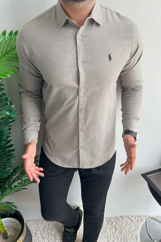Polo Rph Lren Button Down Striped Casual Shirt In Mid Grey