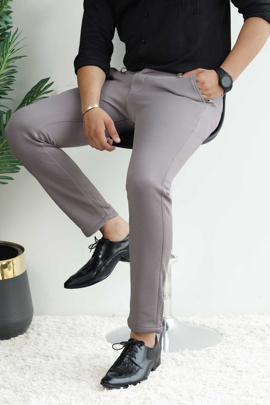 Elegant Self Texture Knitted Cotton Ankle fit Pant In Mid Grey