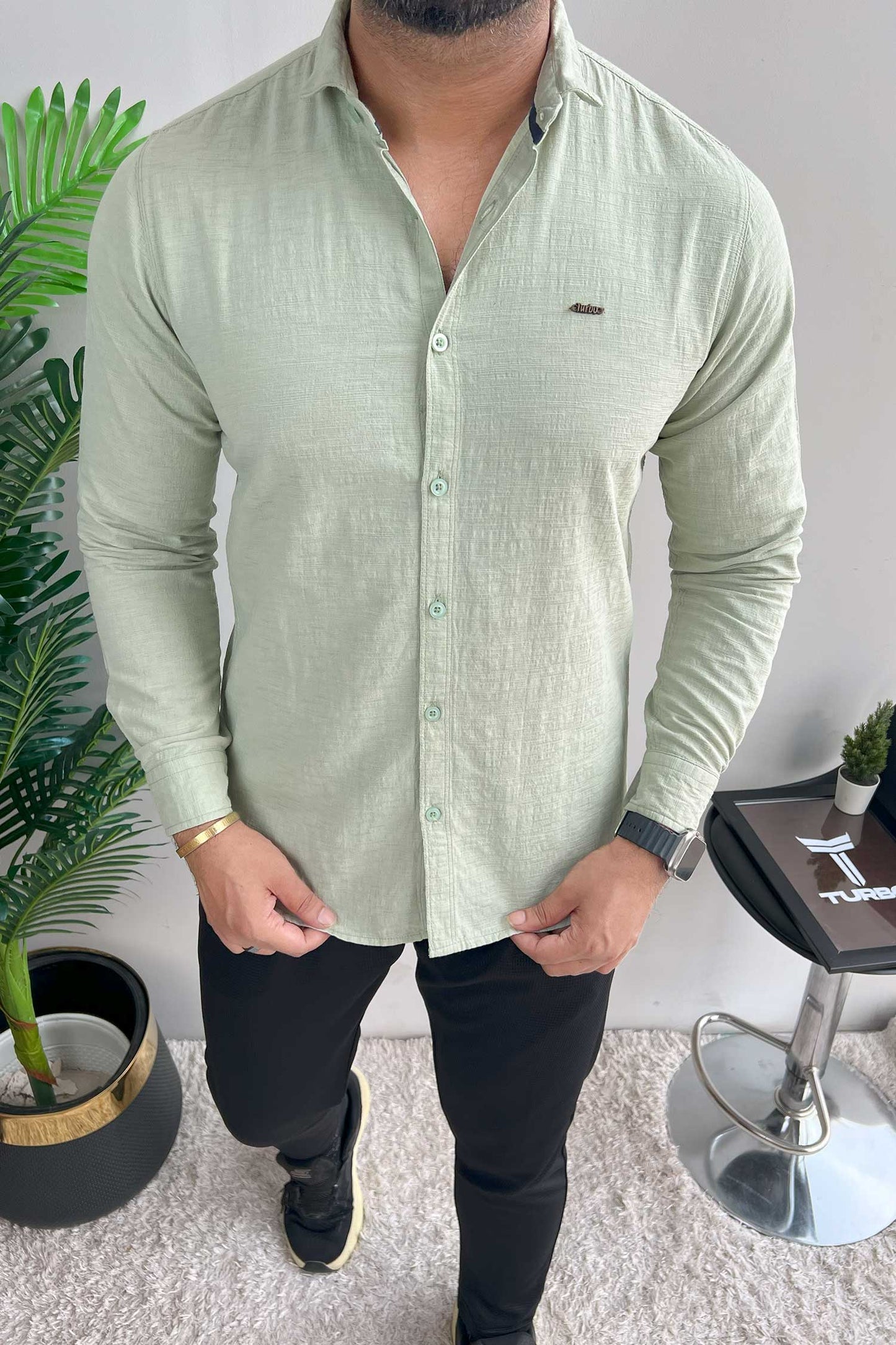 Turbo Dobby Textured Long Sleeve Cotton Casual Shirt