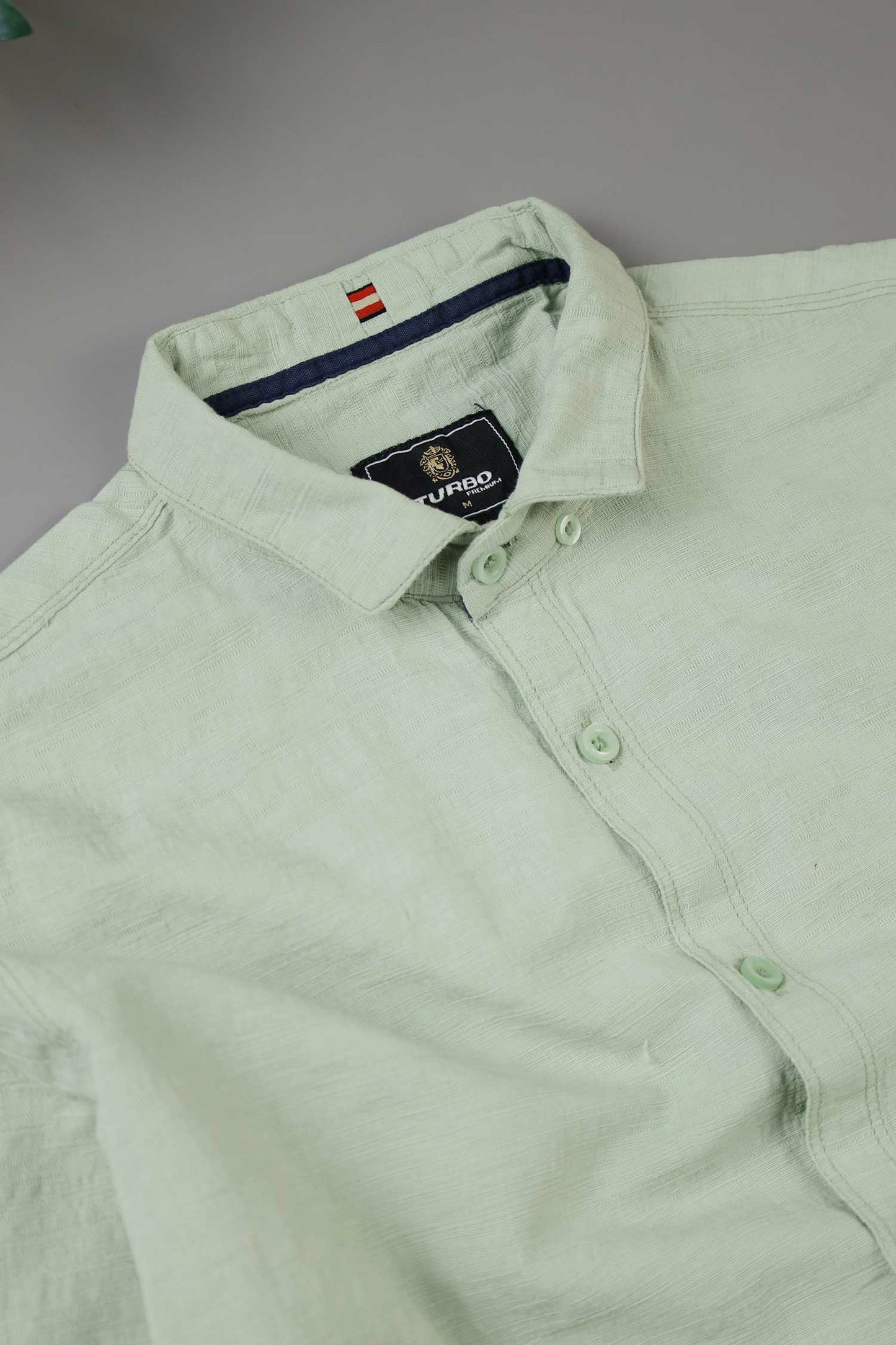 Turbo Dobby Textured Long Sleeve Cotton Casual Shirt In Mint Green