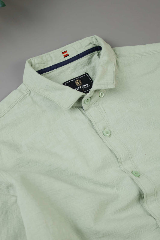 Turbo Dobby Textured Long Sleeve Cotton Casual Shirt In Mint Green