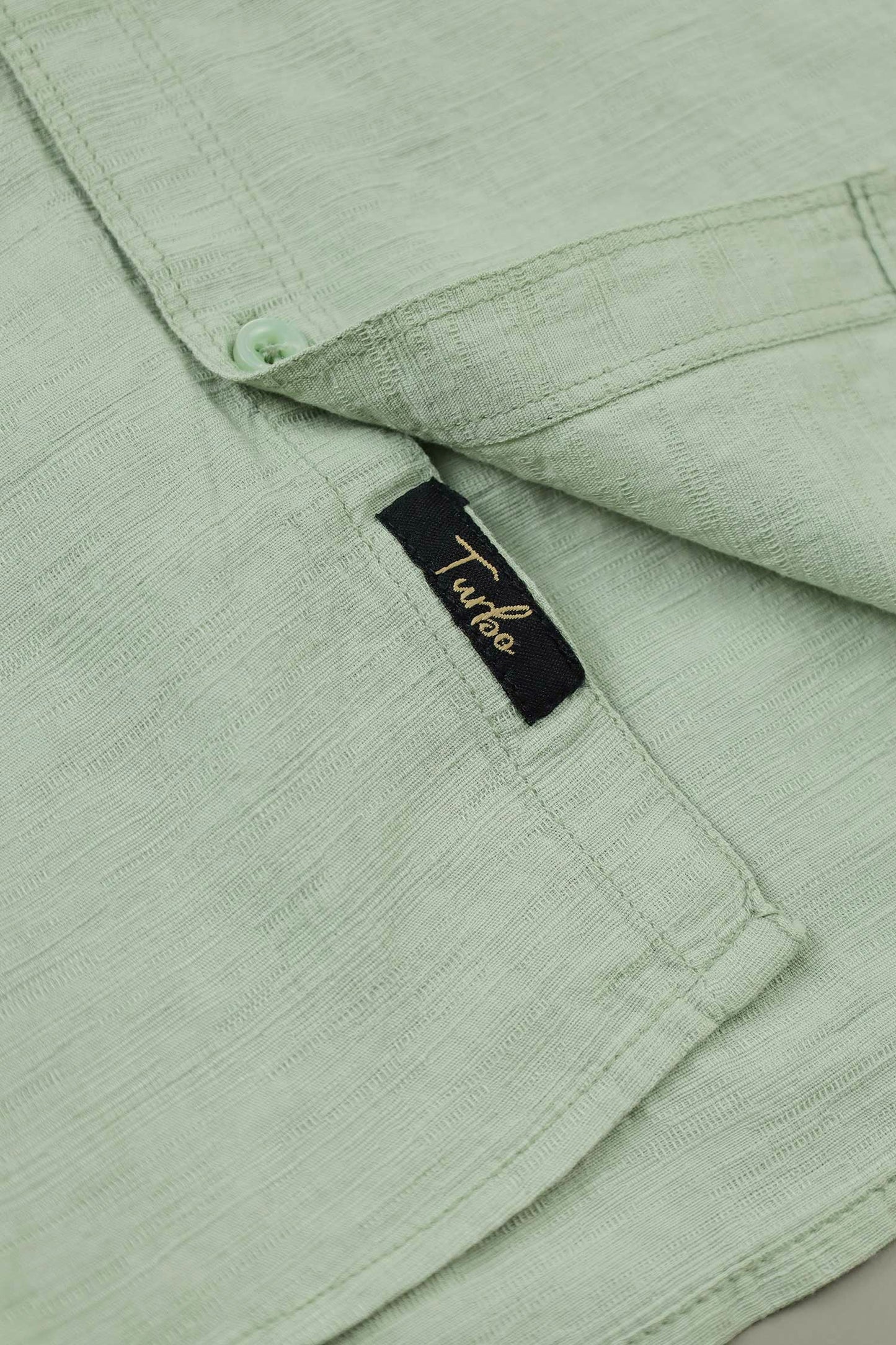 Turbo Dobby Textured Long Sleeve Cotton Casual Shirt In Mint Green