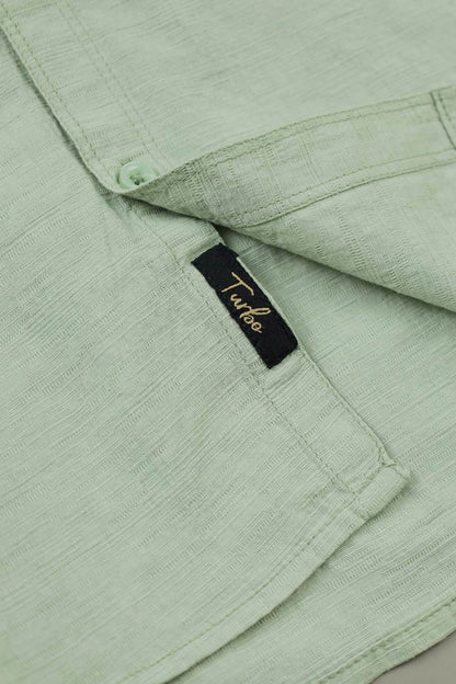 Turbo Dobby Textured Long Sleeve Cotton Casual Shirt In Mint Green