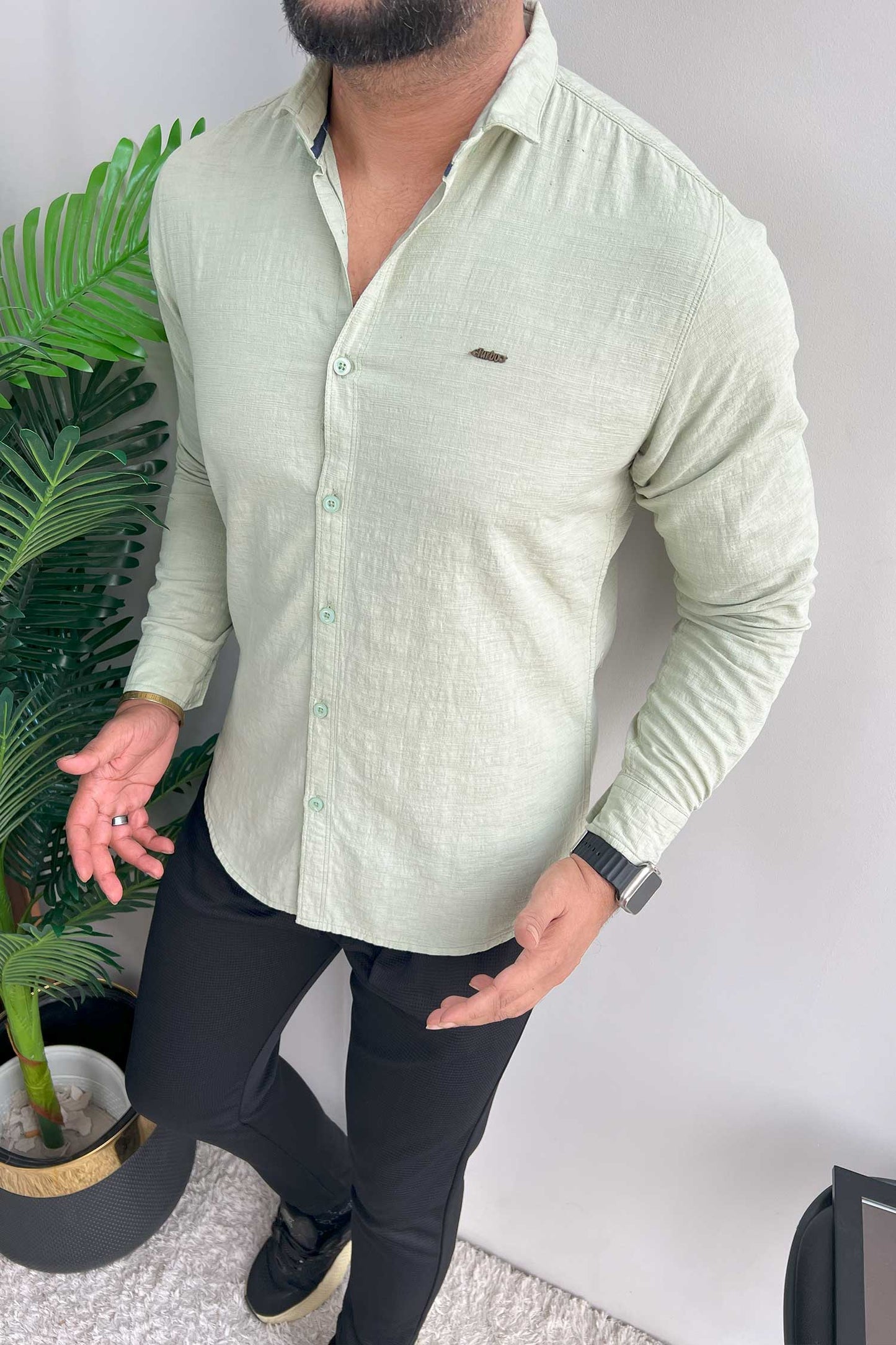 Turbo Dobby Textured Long Sleeve Cotton Casual Shirt