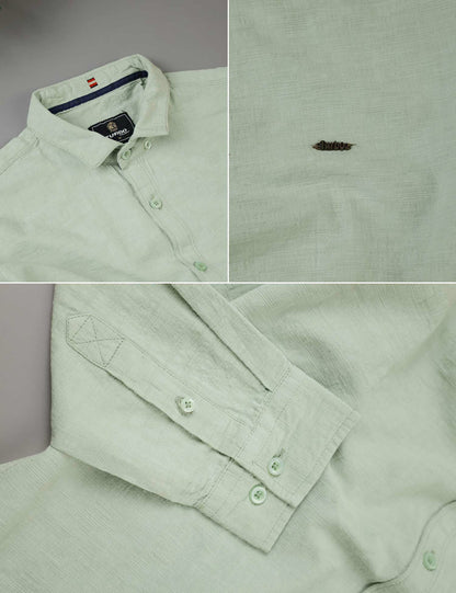 Turbo Dobby Textured Long Sleeve Cotton Casual Shirt In Mint Green