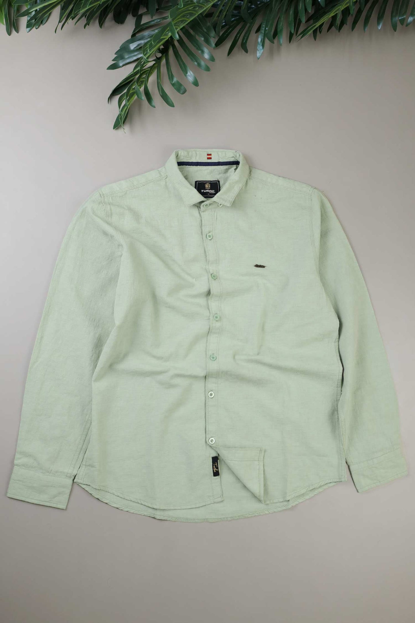 Turbo Dobby Textured Long Sleeve Cotton Casual Shirt In Mint Green