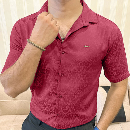 Turbo Designer Motif Floral Casual Shirt In Maroon