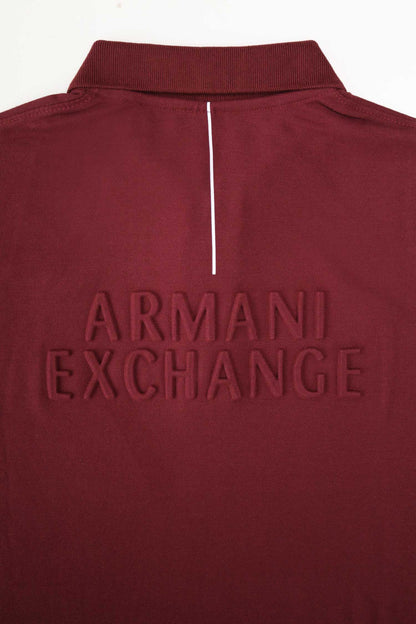 Armni Icon Stripe Zip-Placket Men's Polo Shirt In Dark Maroon