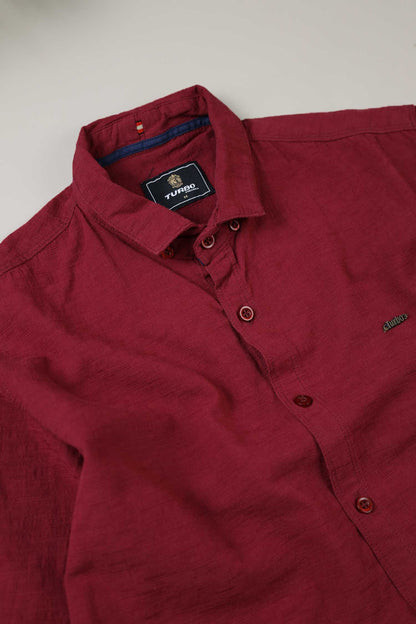 Turbo Dobby Textured Long Sleeve Cotton Casual Shirt In Maroon