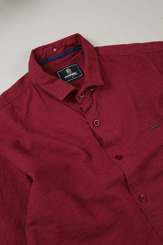 Turbo Dobby Textured Long Sleeve Cotton Casual Shirt In Maroon
