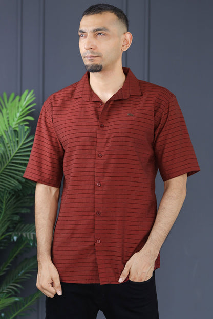 Turbo Snitch Striped Casual Shirt In Maroon
