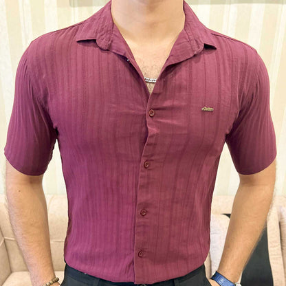 Turbo Minimalist Design Half Sleeve Casual Shirt In Plum