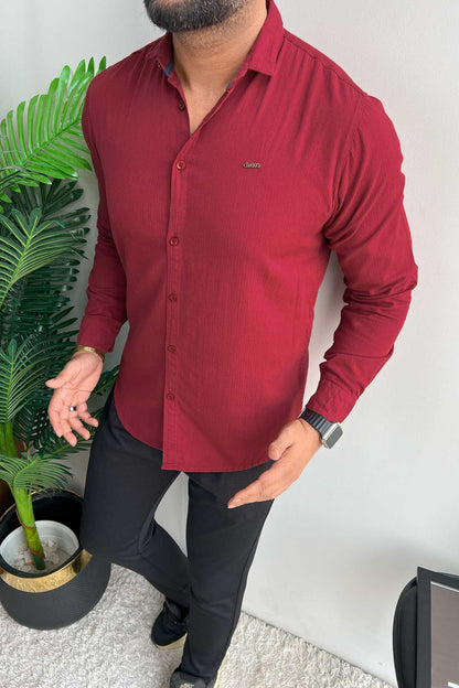 Turbo Self Lining Long Sleeve Cotton Casual Shirt In Maroon