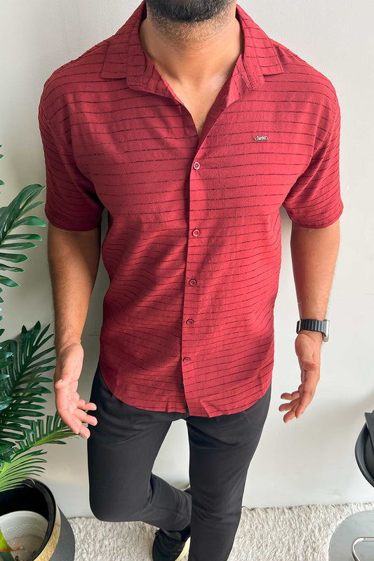 Turbo Snitch Striped Casual Shirt In Maroon