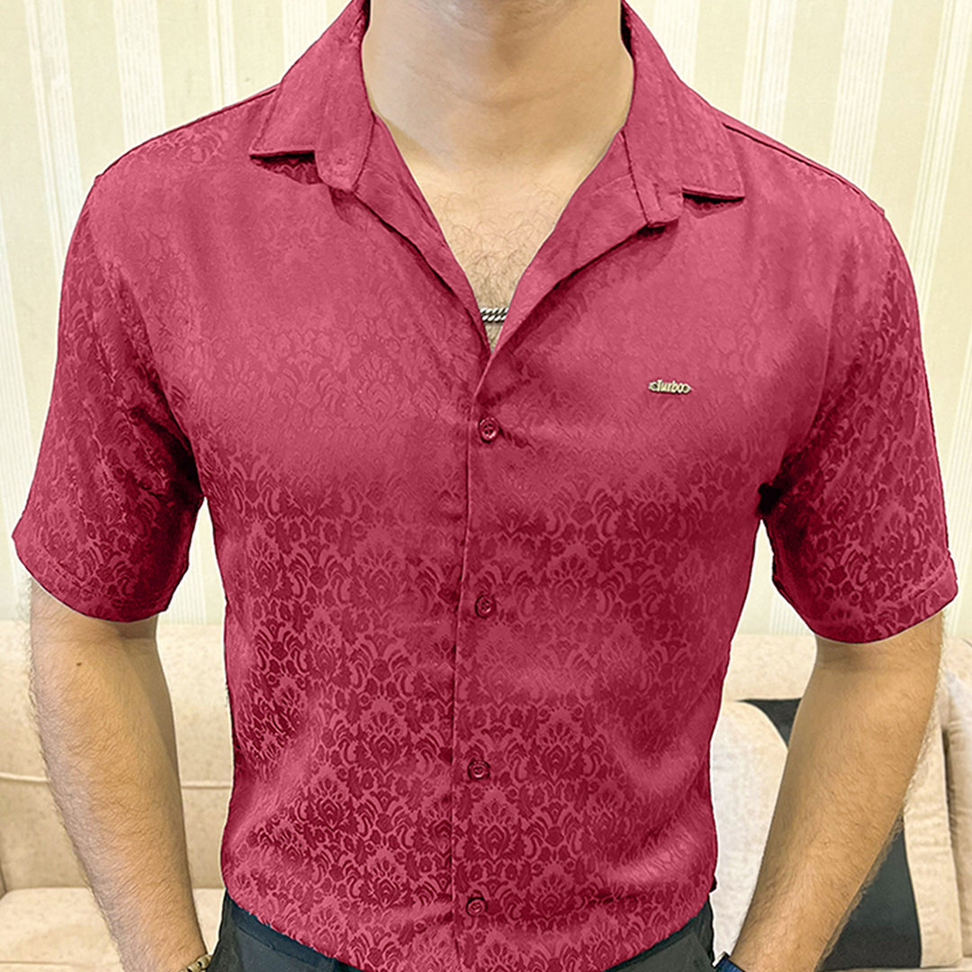 Turbo Designer Motif Floral Casual Shirt In Maroon