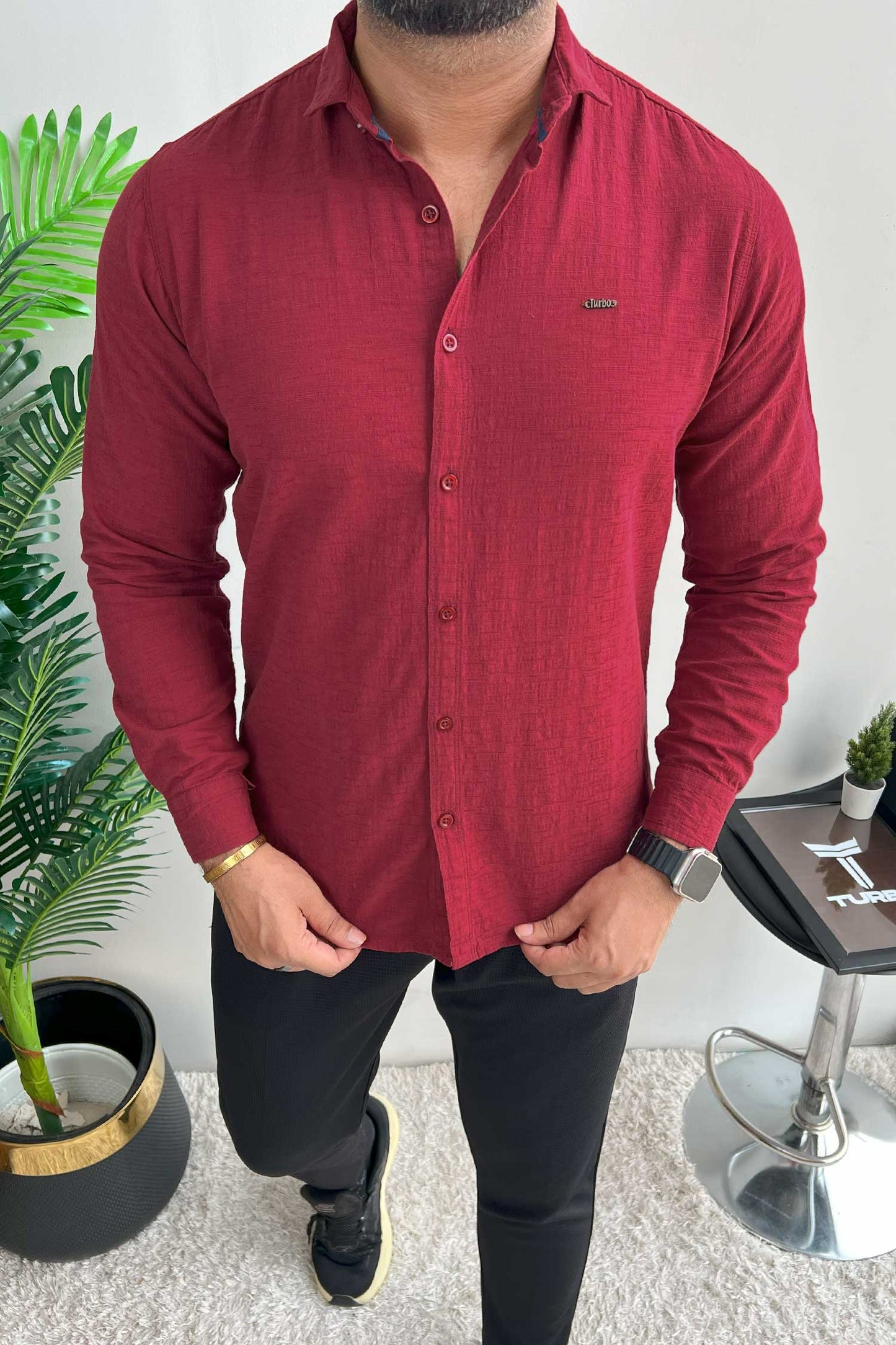 Turbo Dobby Textured Long Sleeve Cotton Casual Shirt