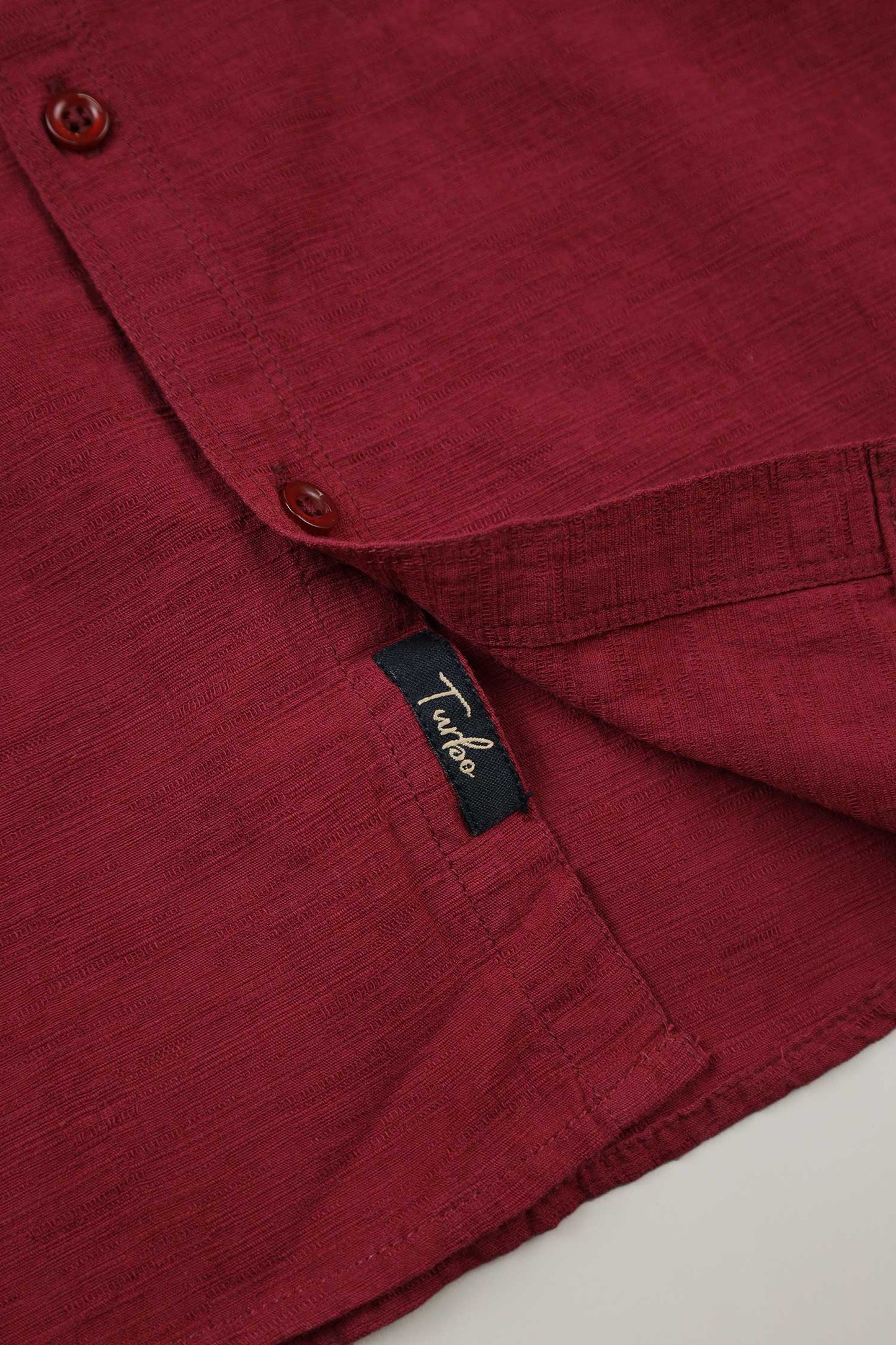 Turbo Dobby Textured Long Sleeve Cotton Casual Shirt In Maroon