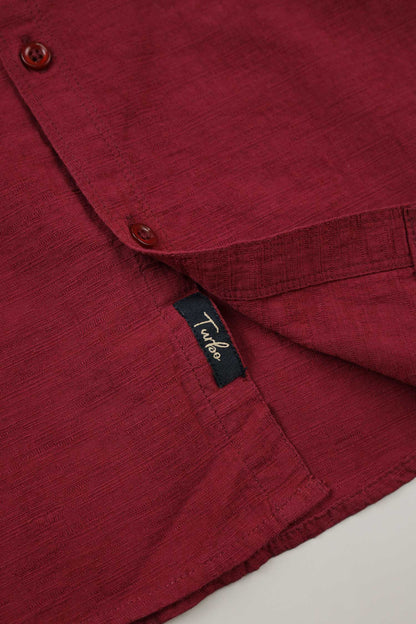 Turbo Dobby Textured Long Sleeve Cotton Casual Shirt In Maroon
