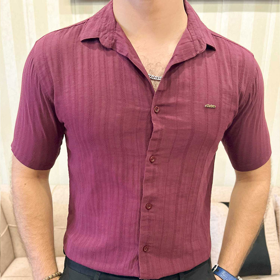 Turbo Minimalist Design Half Sleeve Casual Shirt In Plum