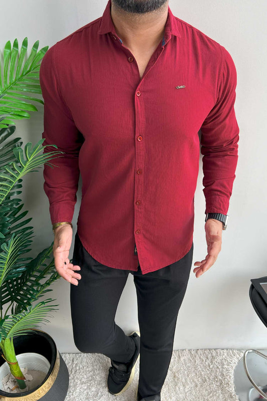 Turbo Self Lining Long Sleeve Cotton Casual Shirt In Maroon