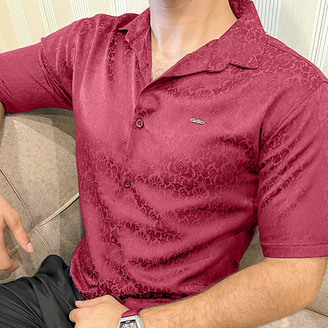 Turbo Designer Motif Floral Casual Shirt In Maroon